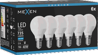 Mexen Nova 6x LED izzó E14, G45, 7W, Hideg - 6500K, 735 lm - L101-E14-0765-01x06