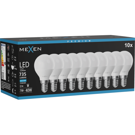 Mexen Nova 10x Bec LED E14, G45, 7W, Rece - 6500K, 735 lm - L101-E14-0765-01x10