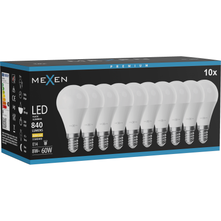 Mexen Nova 10x LED izzó E14, G45, 8W, Meleg - 3000K, 840 lm - L101-E14-0830-01x10