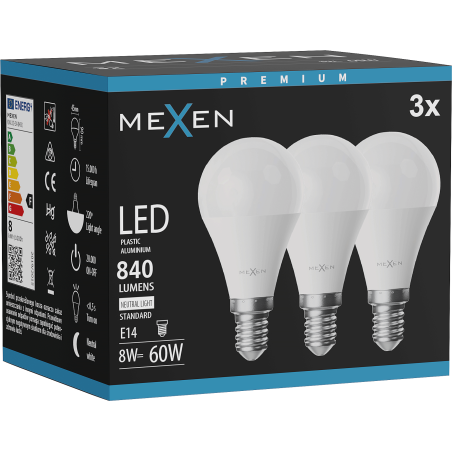 Mexen Nova 3x Bec LED E14, G45, 8W, Neutră - 4000K, 840 lm - L101-E14-0840-01x03