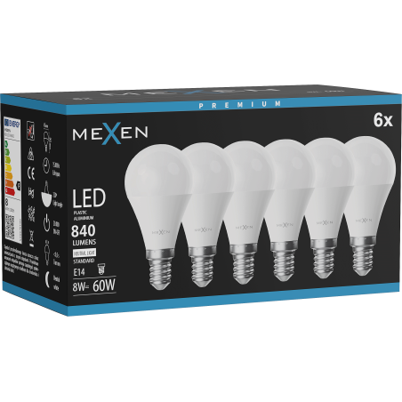 Mexen Nova 6x Bec LED E14, G45, 8W, Neutru - 4000K, 840 lm - L101-E14-0840-01x06