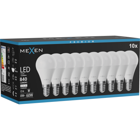 Mexen Nova 10x Bec LED E14, G45, 8W, Neutră - 4000K, 840 lm - L101-E14-0840-01x10