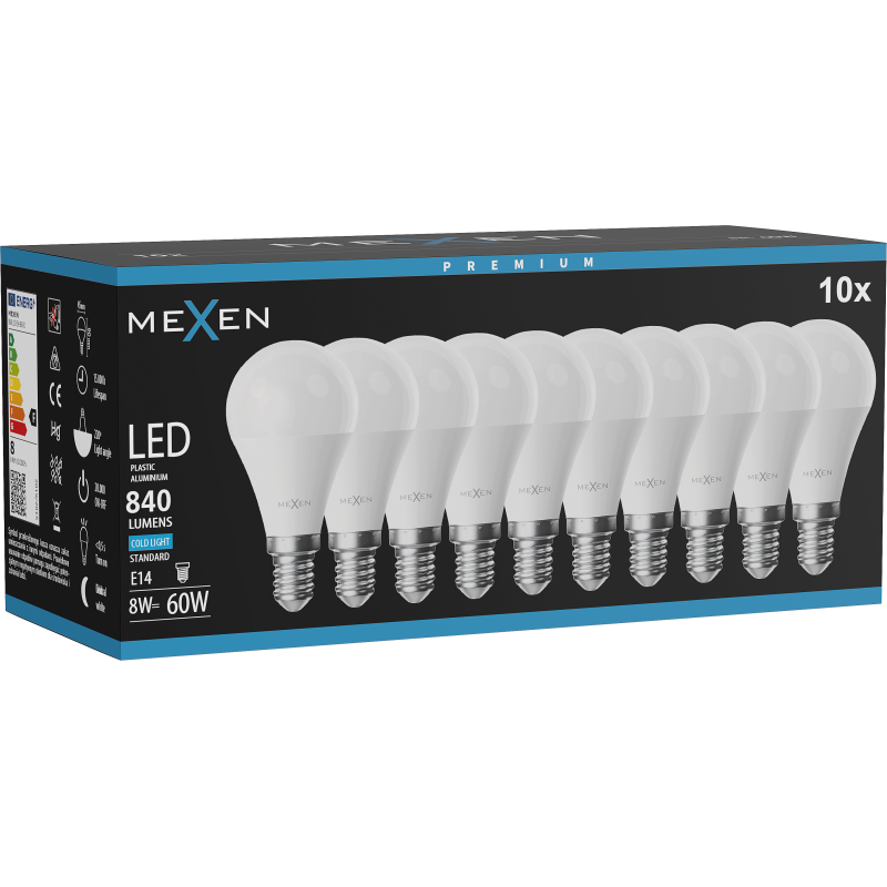 Mexen Nova 10x Bec LED E14, G45, 8W, Rece - 6500K, 840 lm - L101-E14-0865-01x10