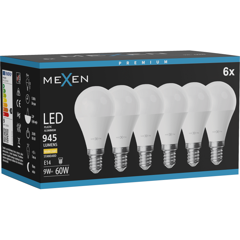 Mexen Nova 6x Bec LED E14, G45, 9W, Cald - 3000K, 945 lm - L101-E14-0930-01x06
