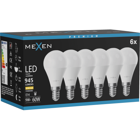 Mexen Nova 6x Bec LED E14, G45, 9W, Cald - 3000K, 945 lm - L101-E14-0930-01x06