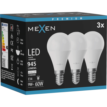 Mexen Nova 3x Bec LED E14, G45, 9W, Neutru - 4000K, 945 lm - L101-E14-0940-01x03