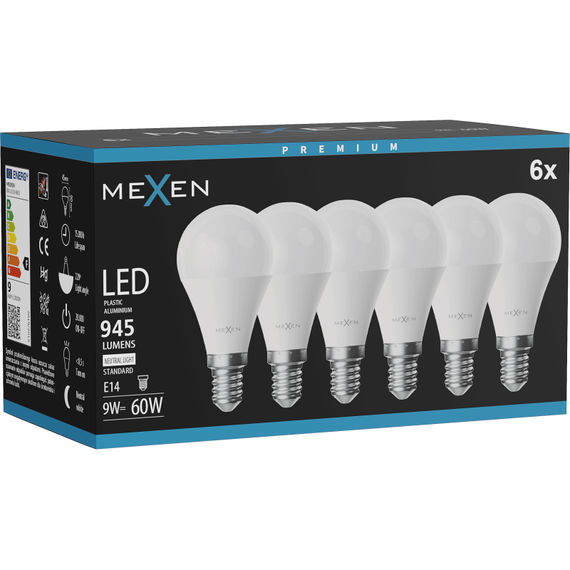 Mexen Nova 6x Bec LED E14, G45, 9W, Neutru - 4000K, 945 lm - L101-E14-0940-01x06