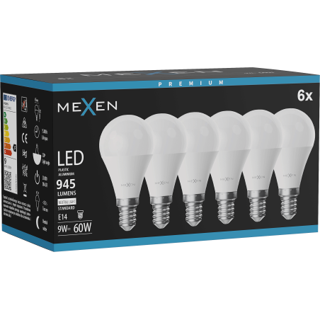 Mexen Nova 6x Bec LED E14, G45, 9W, Neutru - 4000K, 945 lm - L101-E14-0940-01x06