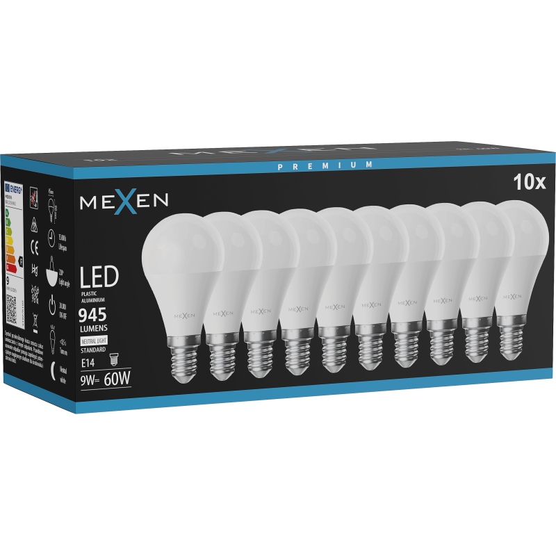 Mexen Nova 10x Bec LED E14, G45, 9W, Neutru - 4000K, 945 lm - L101-E14-0940-01x10