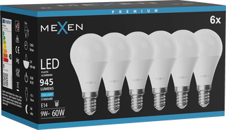 Mexen Nova 6x Bec LED E14, G45, 9W, Rece - 6500K, 945 lm - L101-E14-0965-01x06