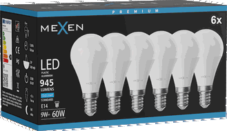 Mexen Nova 6x LED izzó E14, G45, 9W, Hideg - 6500K, 945 lm - L101-E14-0965-01x06