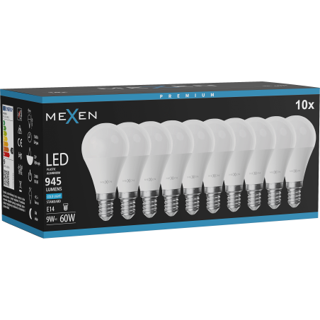 Mexen Nova 10x Bec LED E14, G45, 9W, Rece - 6500K, 945 lm - L101-E14-0965-01x10