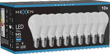 Mexen Nova 10x LED izzó E14, G45, 9W, Hideg - 6500K, 945 lm - L101-E14-0965-01x10