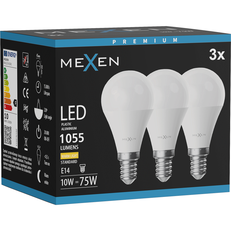 Mexen Nova 3x Bec cu LED E14, G45, 10W, Călduță - 3000K, 1055 lm - L101-E14-1030-01x03