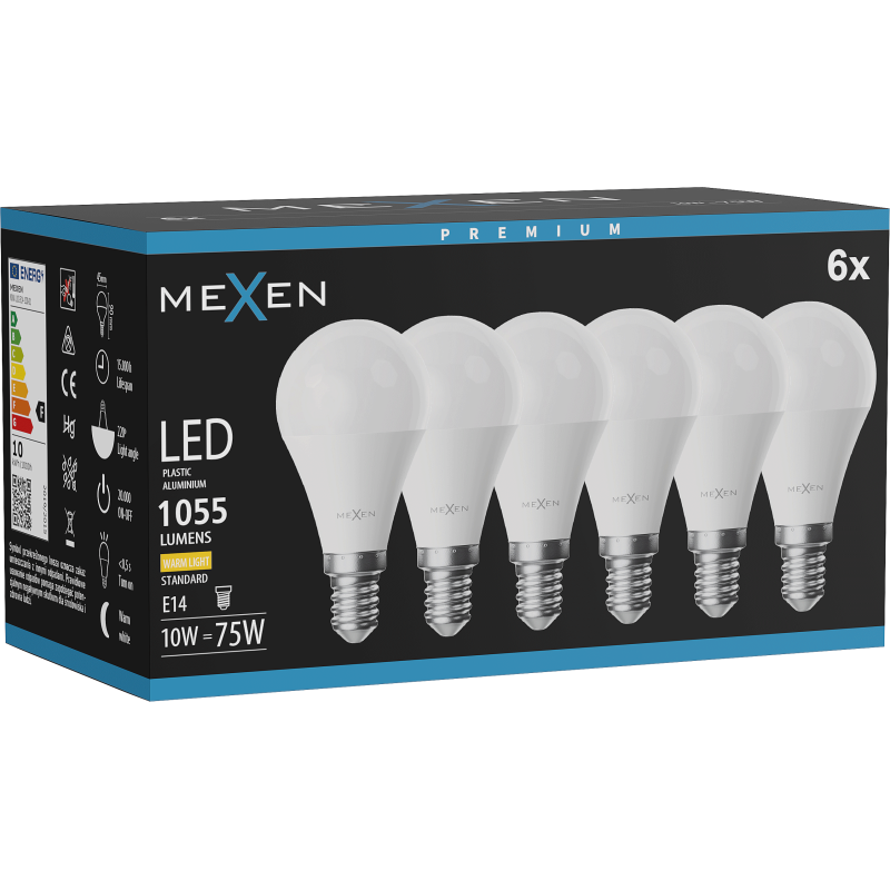Mexen Nova 6x LED izzó E14, G45, 10W, Meleg - 3000K, 1055 lm - L101-E14-1030-01x06