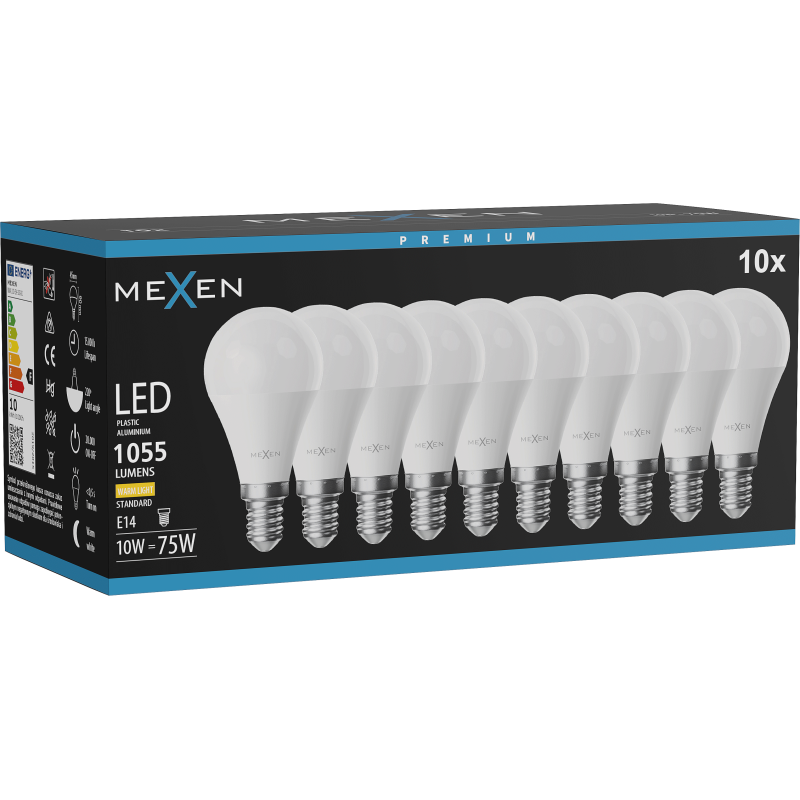 Mexen Nova 10x Bec LED E14, G45, 10W, Caldă - 3000K, 1055 lm - L101-E14-1030-01x10