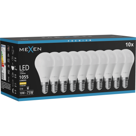 Mexen Nova 10x LED izzó E14, G45, 10W, Meleg - 3000K, 1055 lm - L101-E14-1030-01x10