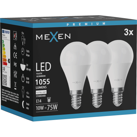 Mexen Nova 3x LED izzó E14, G45, 10W, Semleges - 4000K, 1055 lm - L101-E14-1040-01x03