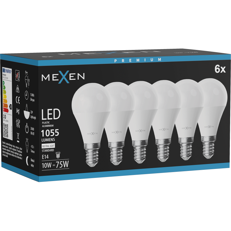 Mexen Nova 6x LED izzó E14, G45, 10W, Neutrális - 4000K, 1055 lm - L101-E14-1040-01x06