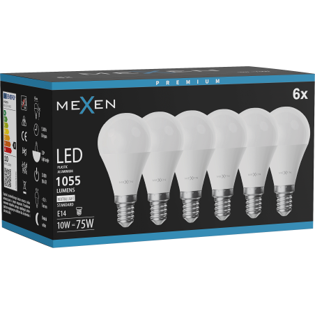 Mexen Nova 6x LED izzó E14, G45, 10W, Neutrális - 4000K, 1055 lm - L101-E14-1040-01x06