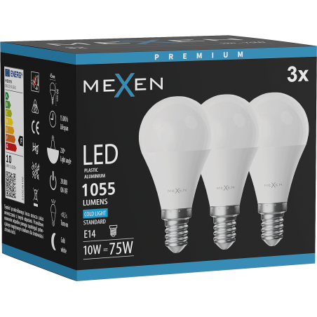 Mexen Nova 3x Bec LED E14, G45, 10W, Rece - 6500K, 1055 lm - L101-E14-1065-01x03