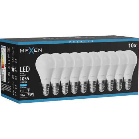 Mexen Nova 10x Bec cu LED E14, G45, 10W, Rece - 6500K, 1055 lm - L101-E14-1065-01x10