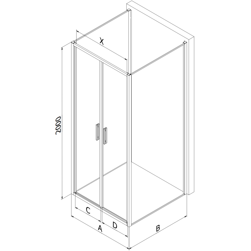 Mexen Exo-3S cabina de duș cu 3 pereți, 90 x 85 cm, transparentă, cromată - 814-090-085-01-00-3S