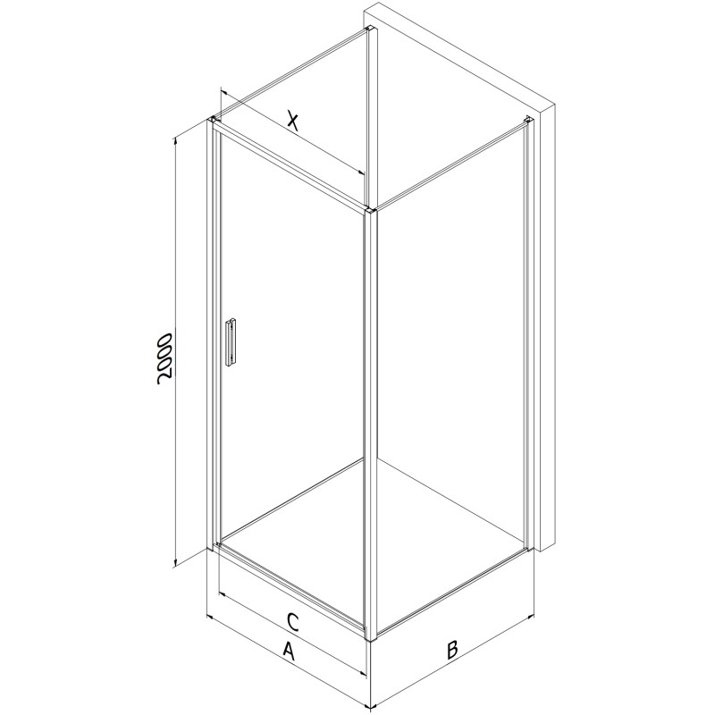 Mexen Exo-B 3S cabina de duș cu 3 pereți, ușă batantă 75 x 90 cm, transparent, crom - 817-075-090-01-00-3S