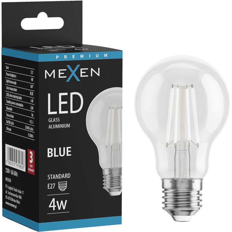 Mexen Vintis Bec LED filament E27, A60, 4W, 55 lm, albastru - L150-E27-04XX-47