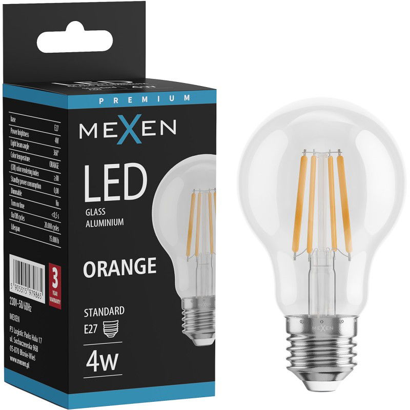 Mexen Vintis Bec LED filament E27, A60, 4W, 55 lm, portocaliu - L150-E27-04XX-48