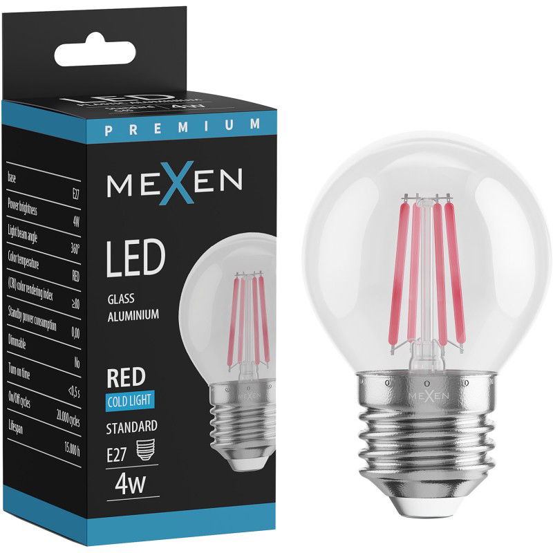 Mexen Vintis Bec LED filament E27, G45, 4W, 55 lm, roșu - L156-E27-04XX-45