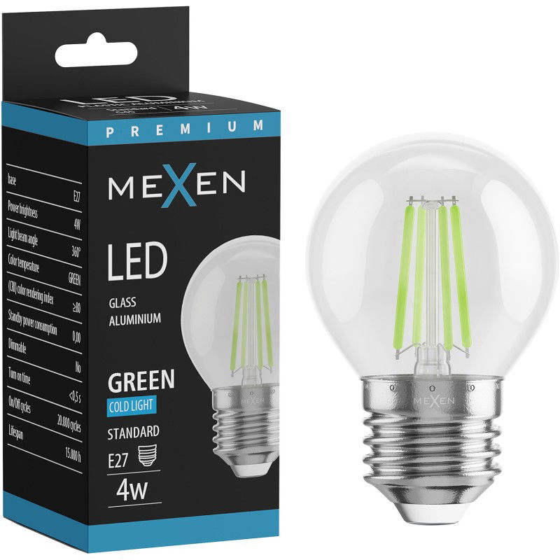 Mexen Vintis LED filament izzó E27, G45, 4W, 55 lm, zöld - L156-E27-04XX-46