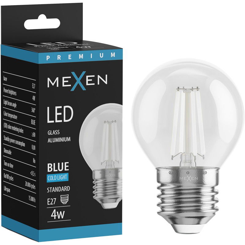 Mexen Vintis LED filament izzó E27, G45, 4W, 55 lm, kék - L156-E27-04XX-47