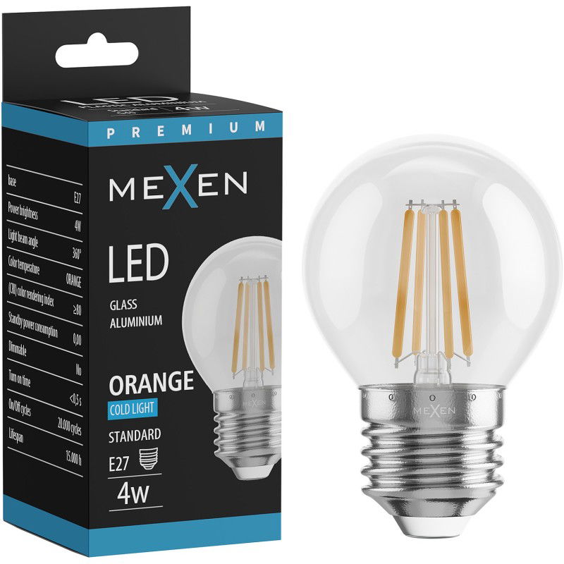 Mexen Vintis LED filament izzó E27, G45, 4W, 55 lm, narancssárga - L156-E27-04XX-48
