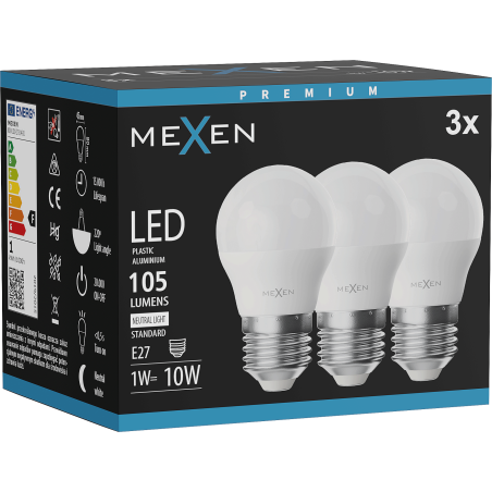 Mexen Nova 3x Bec LED E27, G45, 1W, Neutră - 4000K, 105 lm - L101-E27-0140-01x03