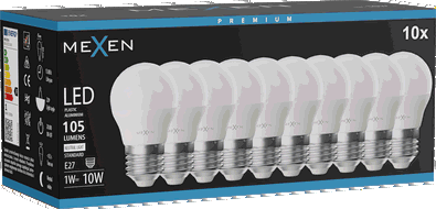 Mexen Nova 10x LED izzó E27, G45, 1W, Semleges - 4000K, 105 lm - L101-E27-0140-01x10
