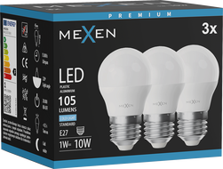 Mexen Nova 3x Bec LED E27, G45, 1W, Rece - 6500K, 105 lm - L101-E27-0165-01x03