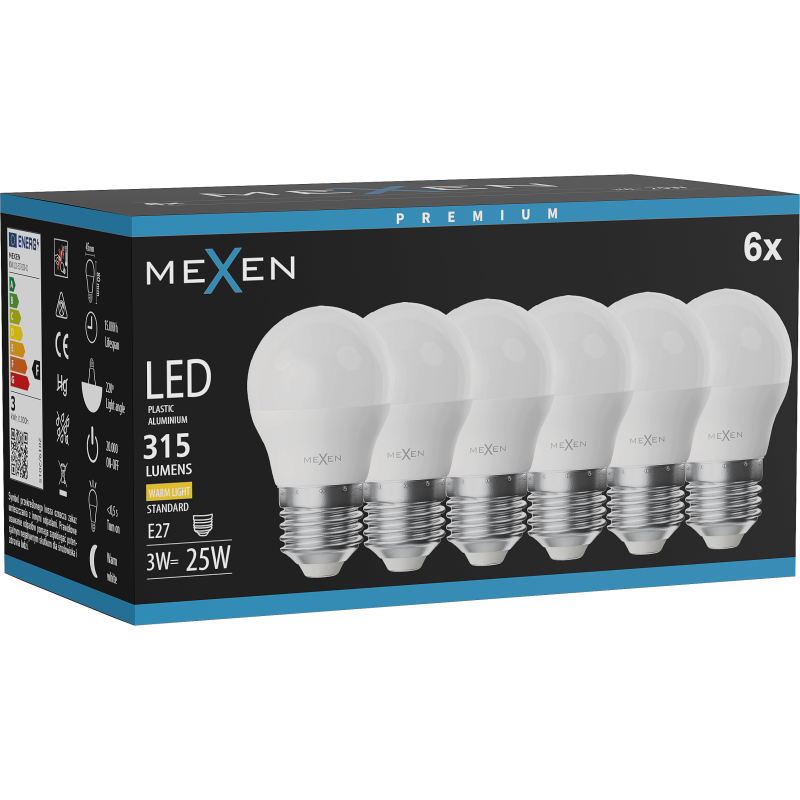 Mexen Nova 6x Bec LED E27, G45, 3W, Caldă - 3000K, 315 lm - L101-E27-0330-01x06