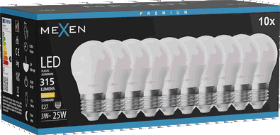 Mexen Nova 10x LED izzó E27, G45, 3W, Meleg - 3000K, 315 lm - L101-E27-0330-01x10