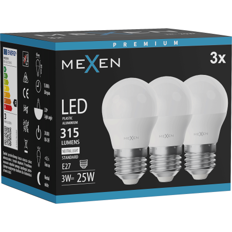 Mexen Nova 3x LED izzó E27, G45, 3W, Semleges - 4000K, 315 lm - L101-E27-0340-01x03