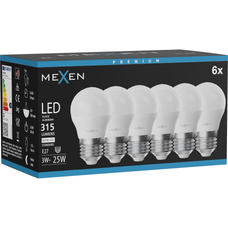 Mexen Nova 6x Bec LED E27, G45, 3W, Neutru - 4000K, 315 lm - L101-E27-0340-01x06