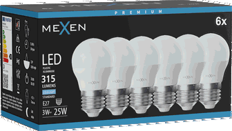 Mexen Nova 6x LED izzó E27, G45, 3W, Hideg - 6500K, 315 lm - L101-E27-0365-01x06
