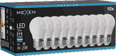 Mexen Nova 10x LED izzó E27, G45, 3W, Hideg - 6500K, 315 lm - L101-E27-0365-01x10
