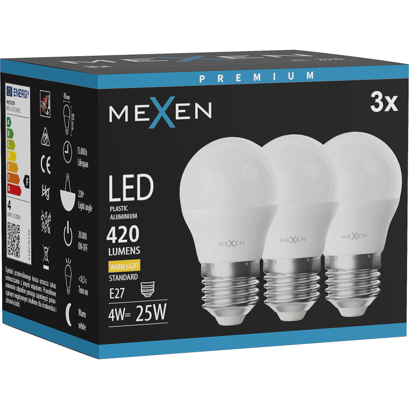 Mexen Nova 3x Bec LED E27, G45, 4W, Caldă - 3000K, 420 lm - L101-E27-0430-01x03