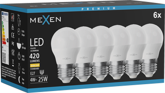 Mexen Nova 6x LED Izzó E27, G45, 4W, Meleg - 3000K, 420 lm - L101-E27-0430-01x06