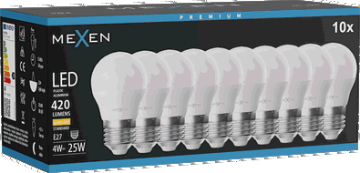 Mexen Nova 10x LED izzó E27, G45, 4W, Meleg - 3000K, 420 lm - L101-E27-0430-01x10