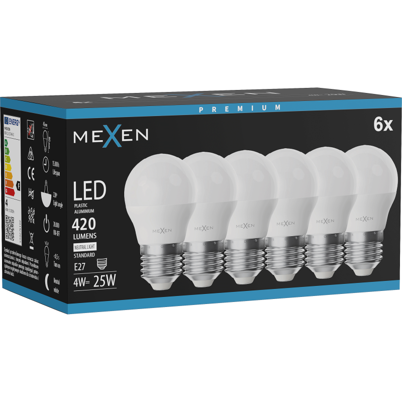 Mexen Nova 6x Bec LED E27, G45, 4W, Neutră - 4000K, 420 lm - L101-E27-0440-01x06