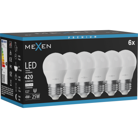 Mexen Nova 6x Bec LED E27, G45, 4W, Neutră - 4000K, 420 lm - L101-E27-0440-01x06