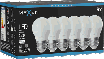 Mexen Nova 6x LED izzó E27, G45, 4W, Semleges - 4000K, 420 lm - L101-E27-0440-01x06