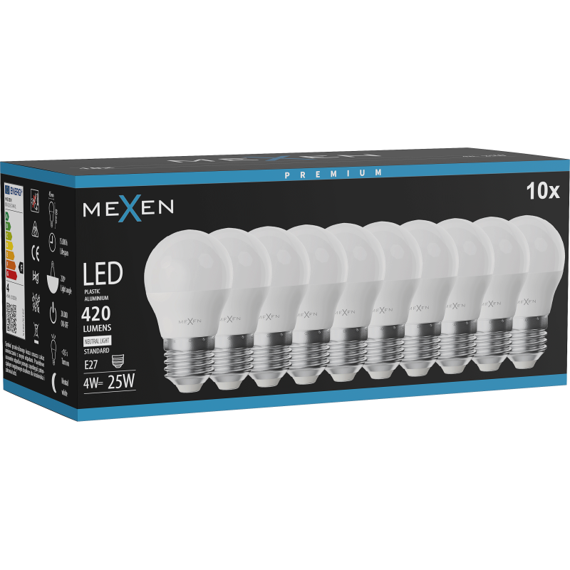 Mexen Nova 10x LED izzó E27, G45, 4W, Semleges - 4000K, 420 lm - L101-E27-0440-01x10